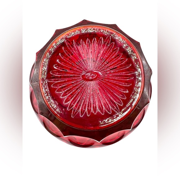 Fenton Red Glass Bowl with Grape Design - Picture 3 of 8